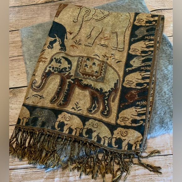 pashmina Accessories - 100% Cashmere Pashmina Elephant Pattern Scarf Wrap